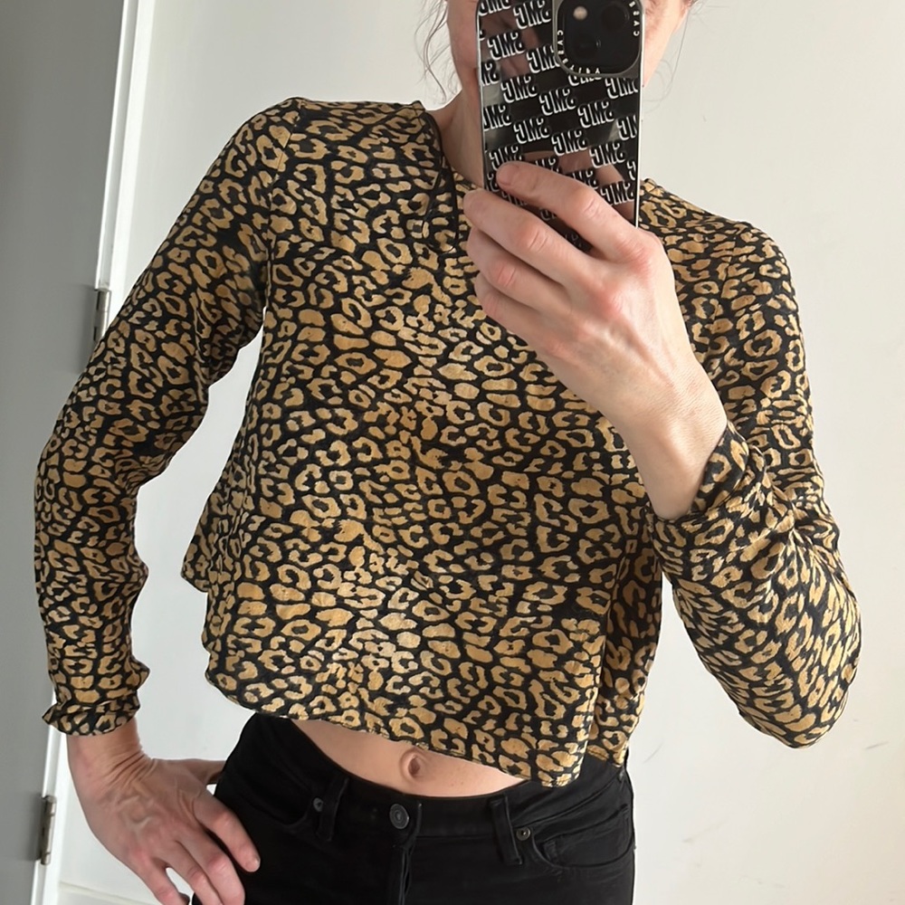 TOPSHOP Cropped Leopard Print Blouse